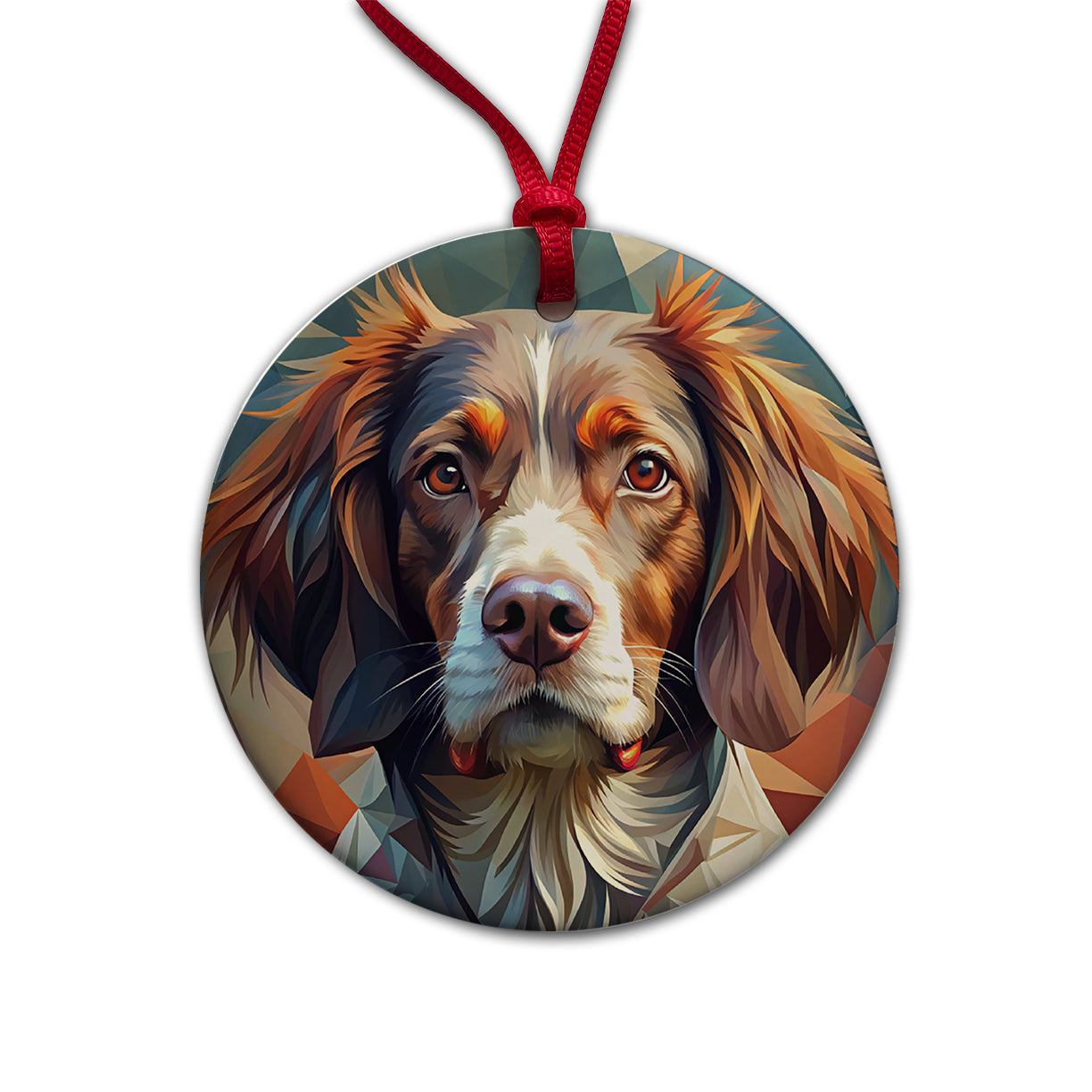 Brittany Spaniel Dog Abstract Stylized Art Round Ceramic Holiday Christmas Tree Ornament