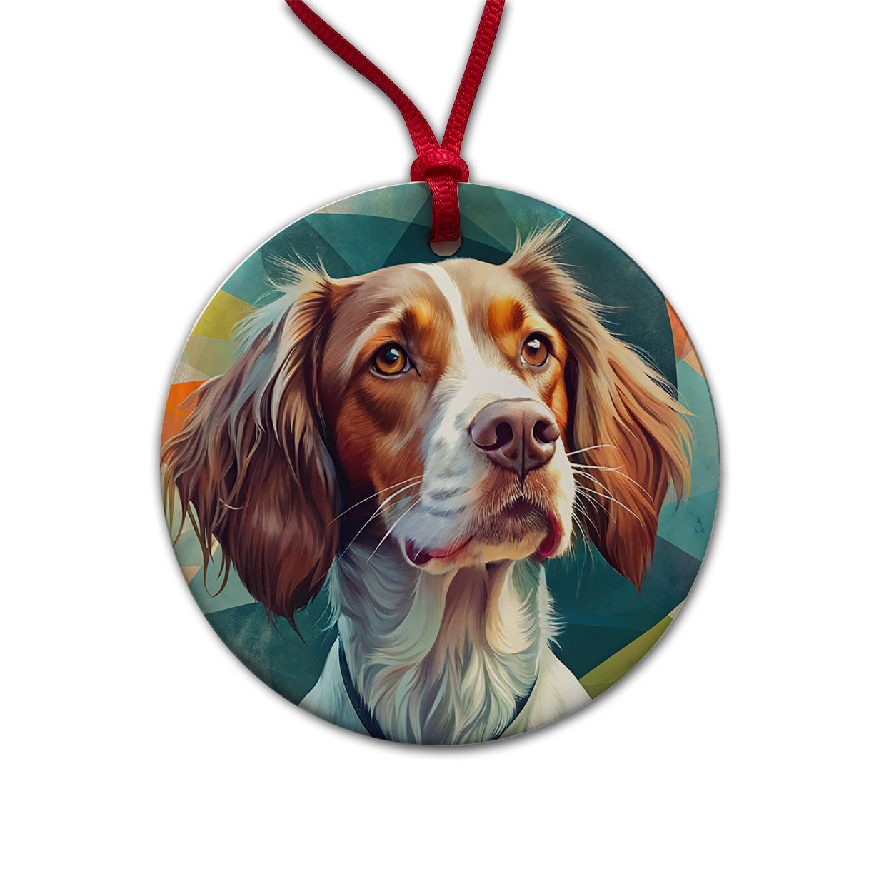 Brittany Spaniel Dog Contemporary Art Round Ceramic Holiday Christmas Tree Ornament