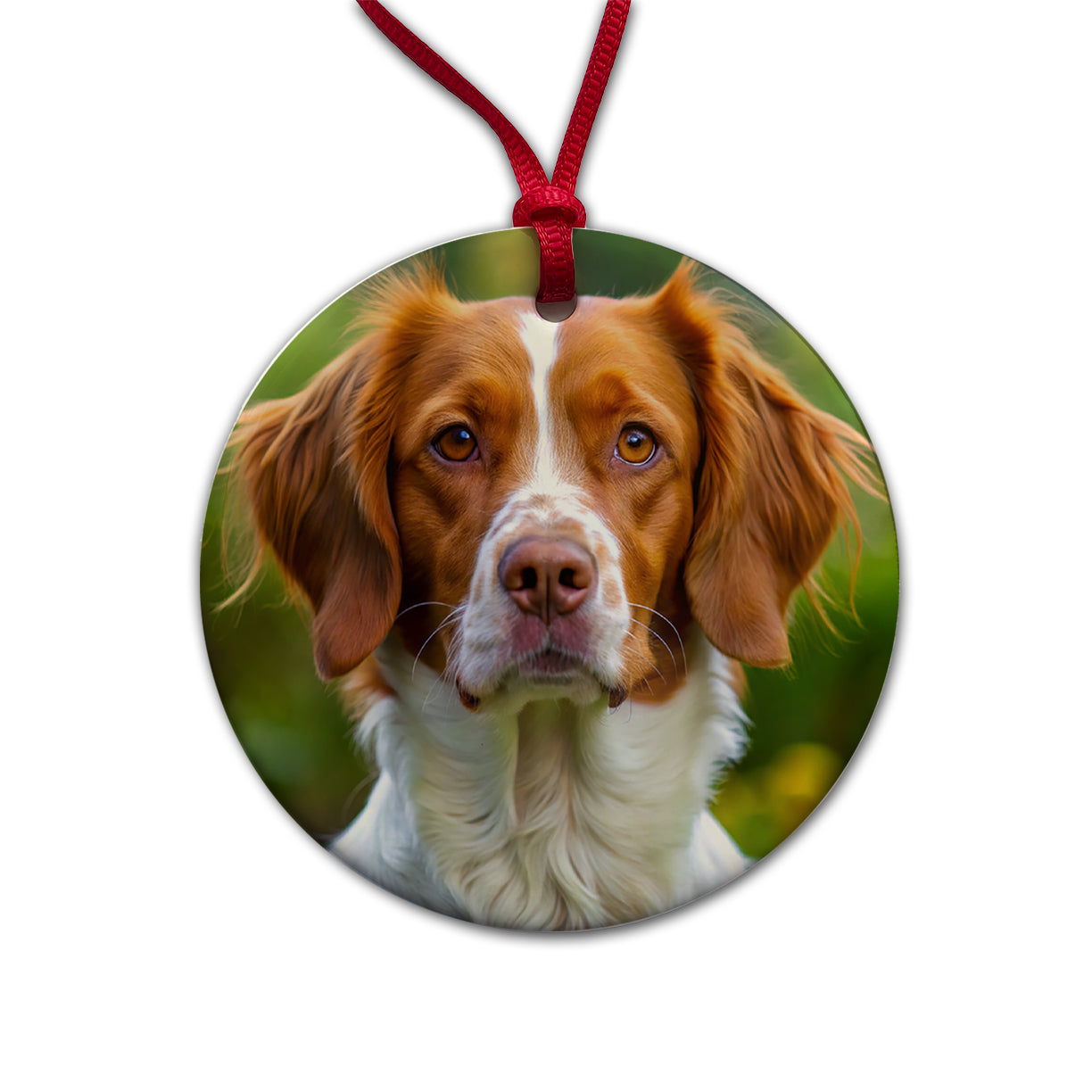Brittany Spaniel Dog Photo Round Ceramic Holiday Christmas Tree Ornament