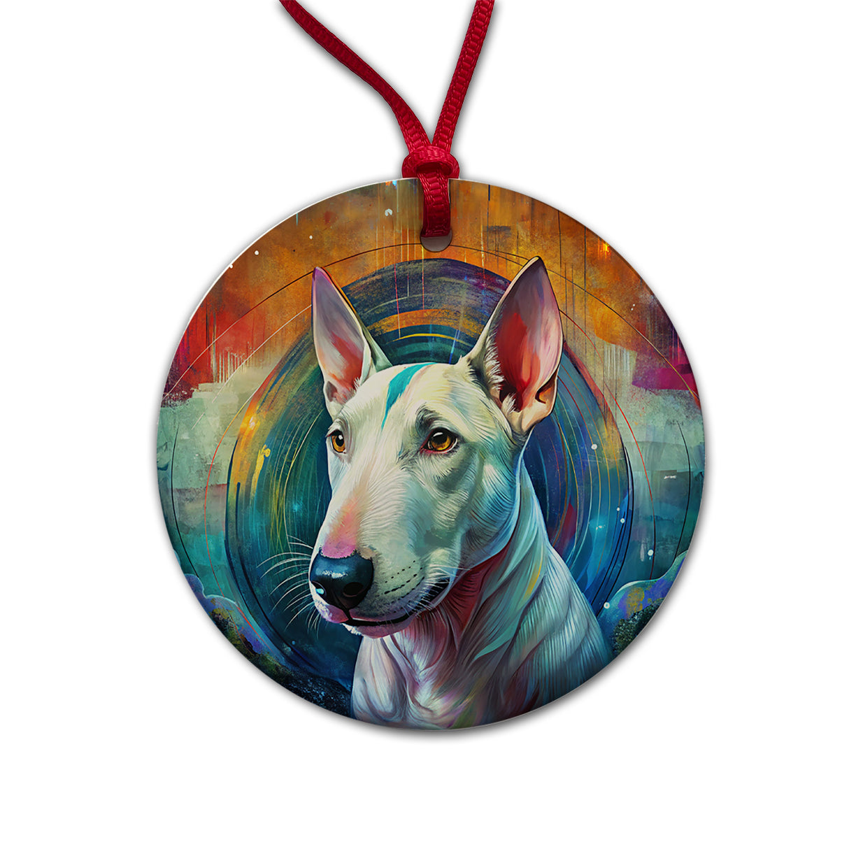 Bull Terrier Dog Abstract Art Round Ceramic Holiday Christmas Tree Ornament