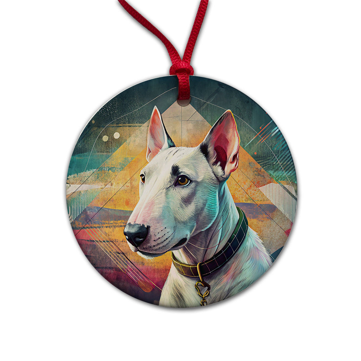 Bull Terrier Dog Contemporary Art Round Ceramic Holiday Christmas Tree Ornament