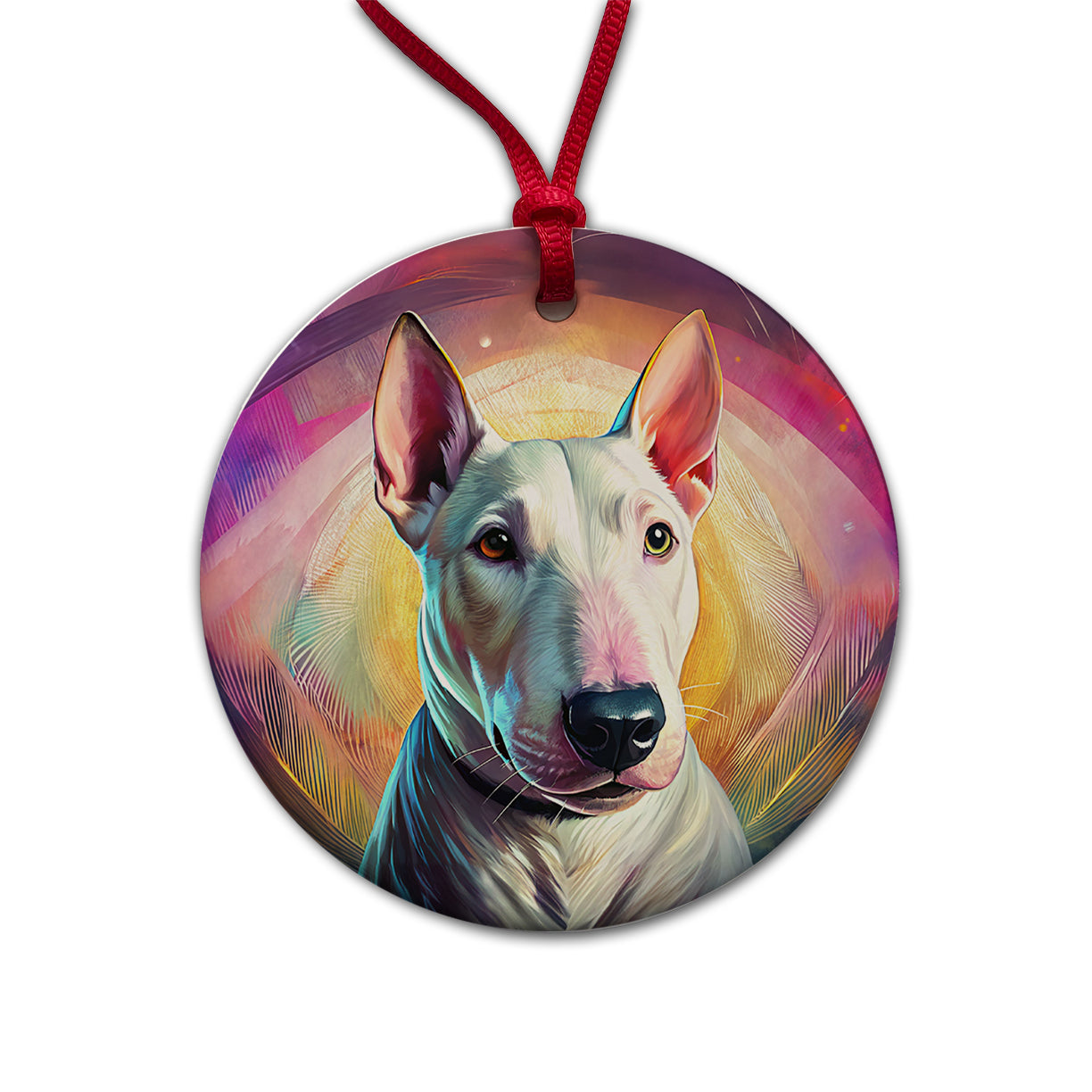 Bull Terrier Dog Pop Art Round Ceramic Holiday Christmas Tree Ornament