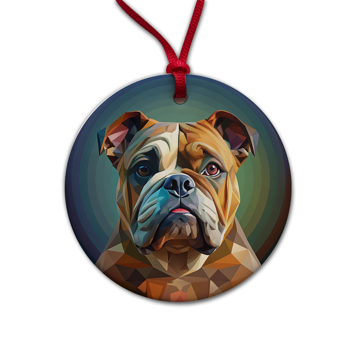 Bulldog Dog Contemporary Art Round Ceramic Holiday Christmas Tree Ornament