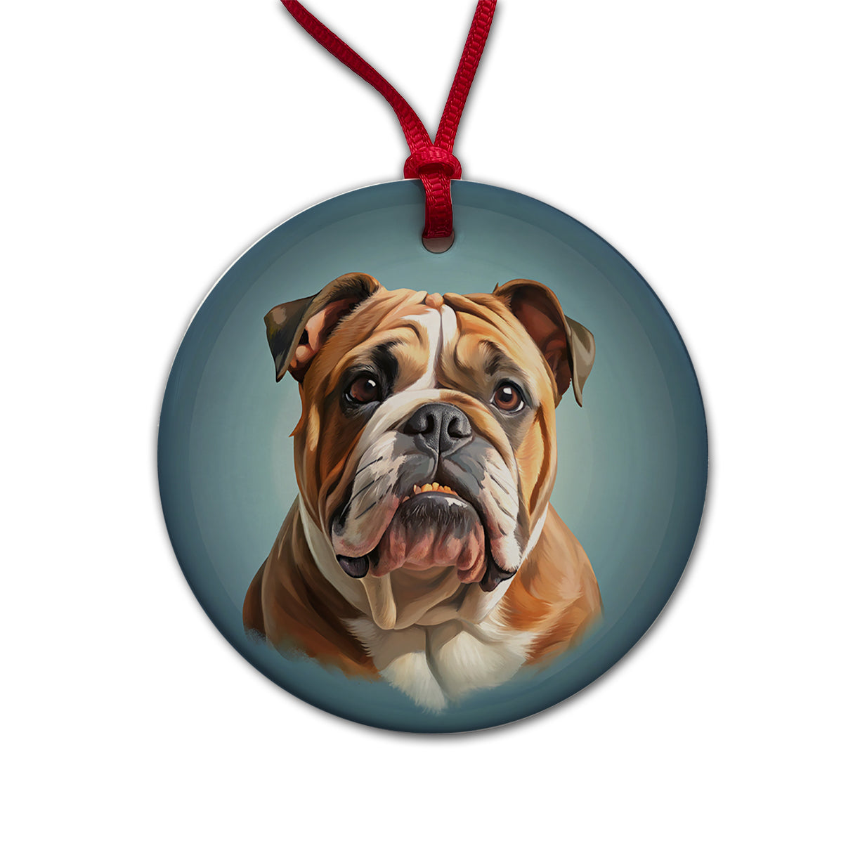 Bulldog Dog Illustration Round Ceramic Holiday Christmas Tree Ornament