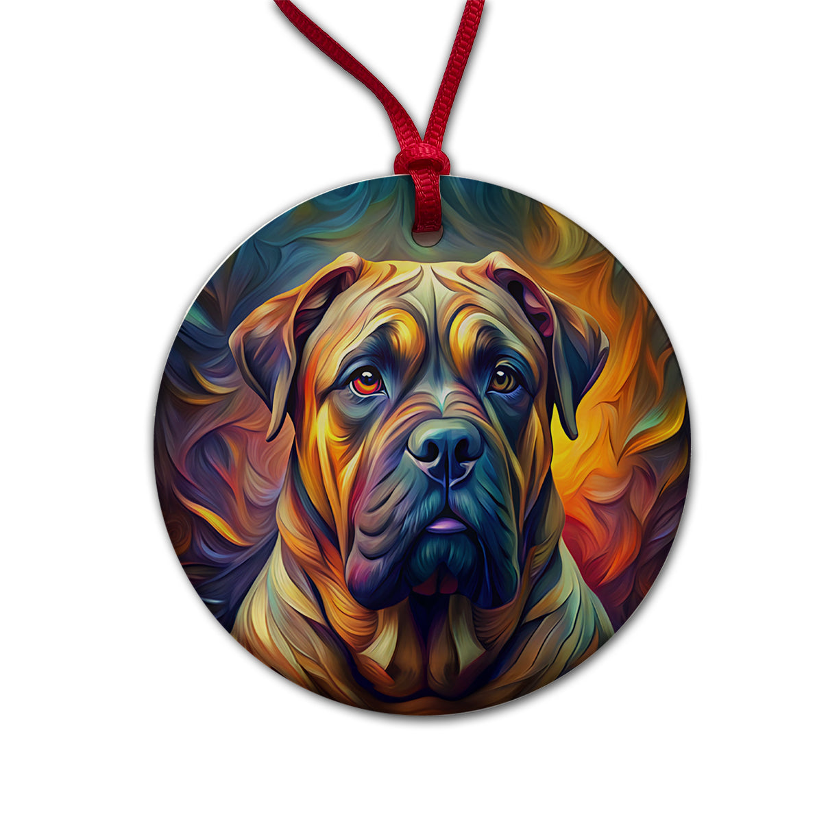 Bullmastiff Dog Abstract Stylized Art Round Ceramic Holiday Christmas Tree Ornament