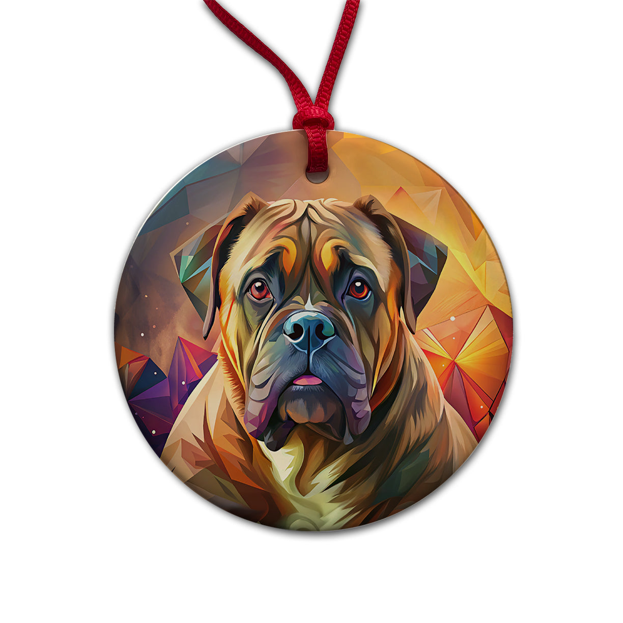 Bullmastiff Dog Contemporary Art Round Ceramic Holiday Christmas Tree Ornament