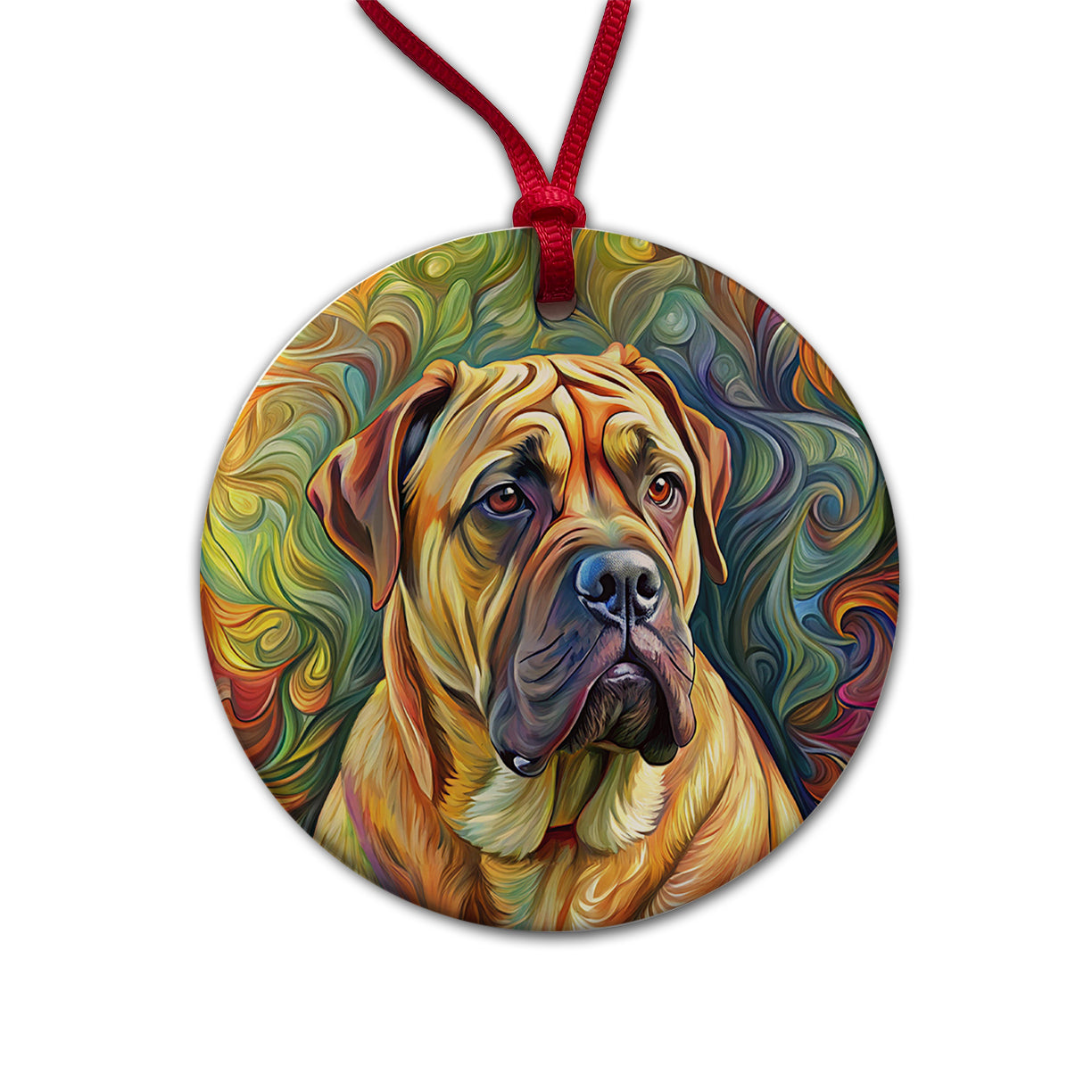 Bullmastiff Dog Expressionism Art Round Ceramic Holiday Christmas Tree Ornament