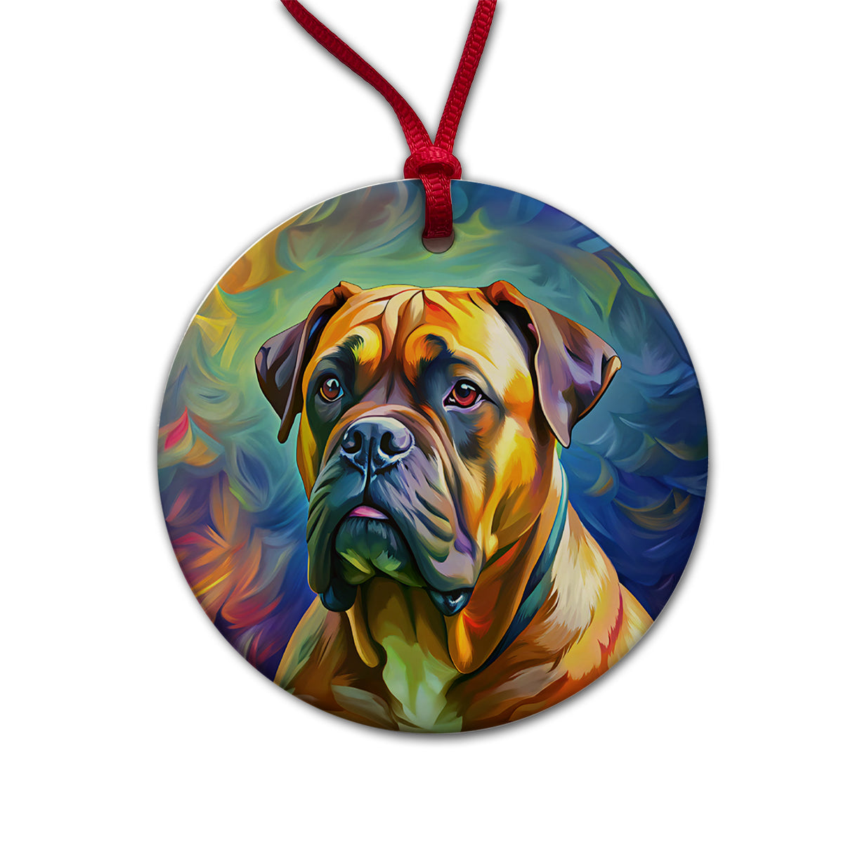 Bullmastiff Dog Pop Art Round Ceramic Holiday Christmas Tree Ornament