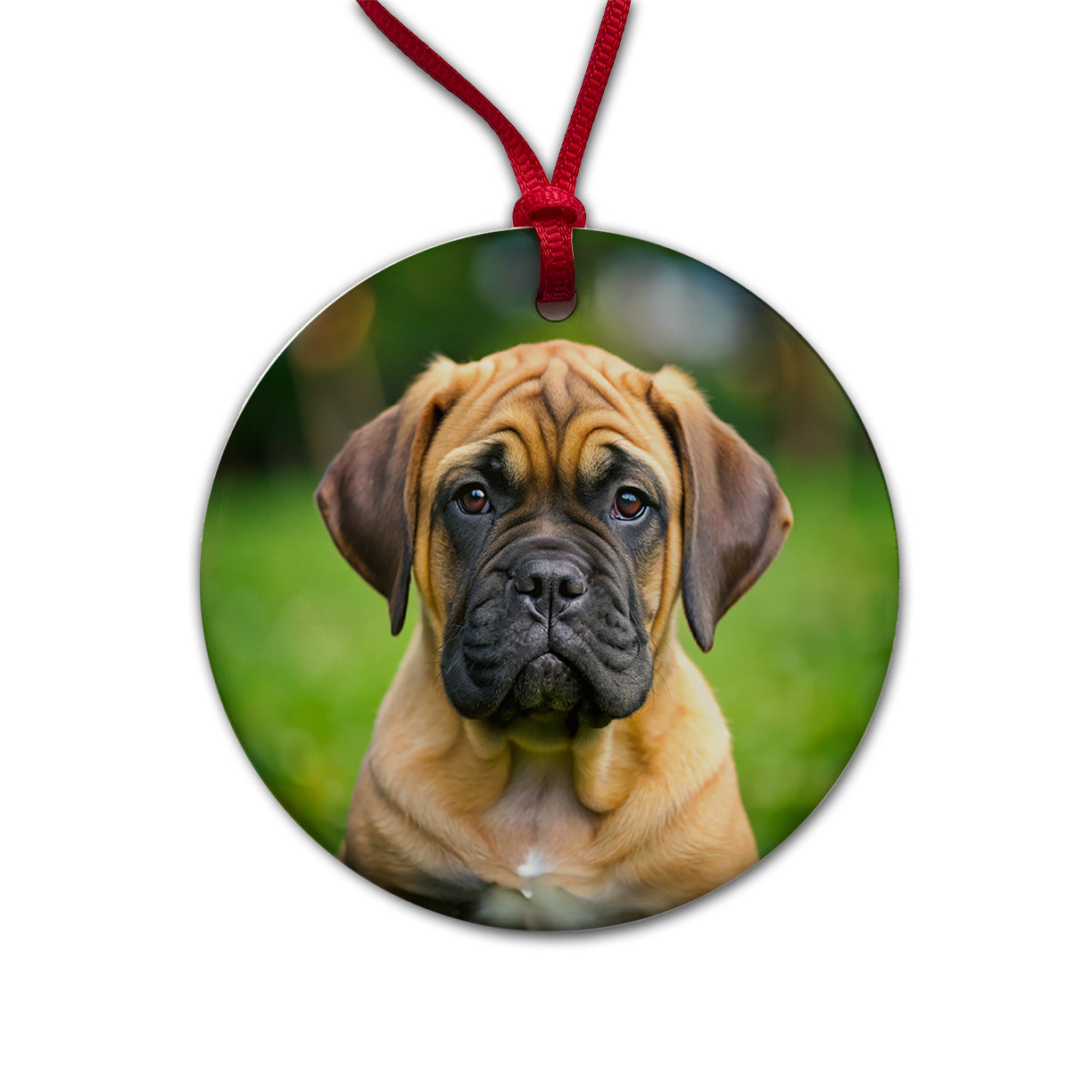 Bullmastiff Dog Puppy Photo Round Ceramic Holiday Christmas Tree Ornament