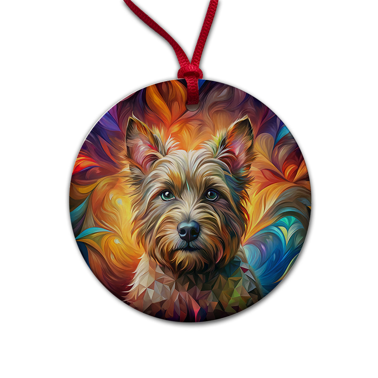 Cairn Terrier Dog Abstract Art Round Ceramic Holiday Christmas Tree Ornament