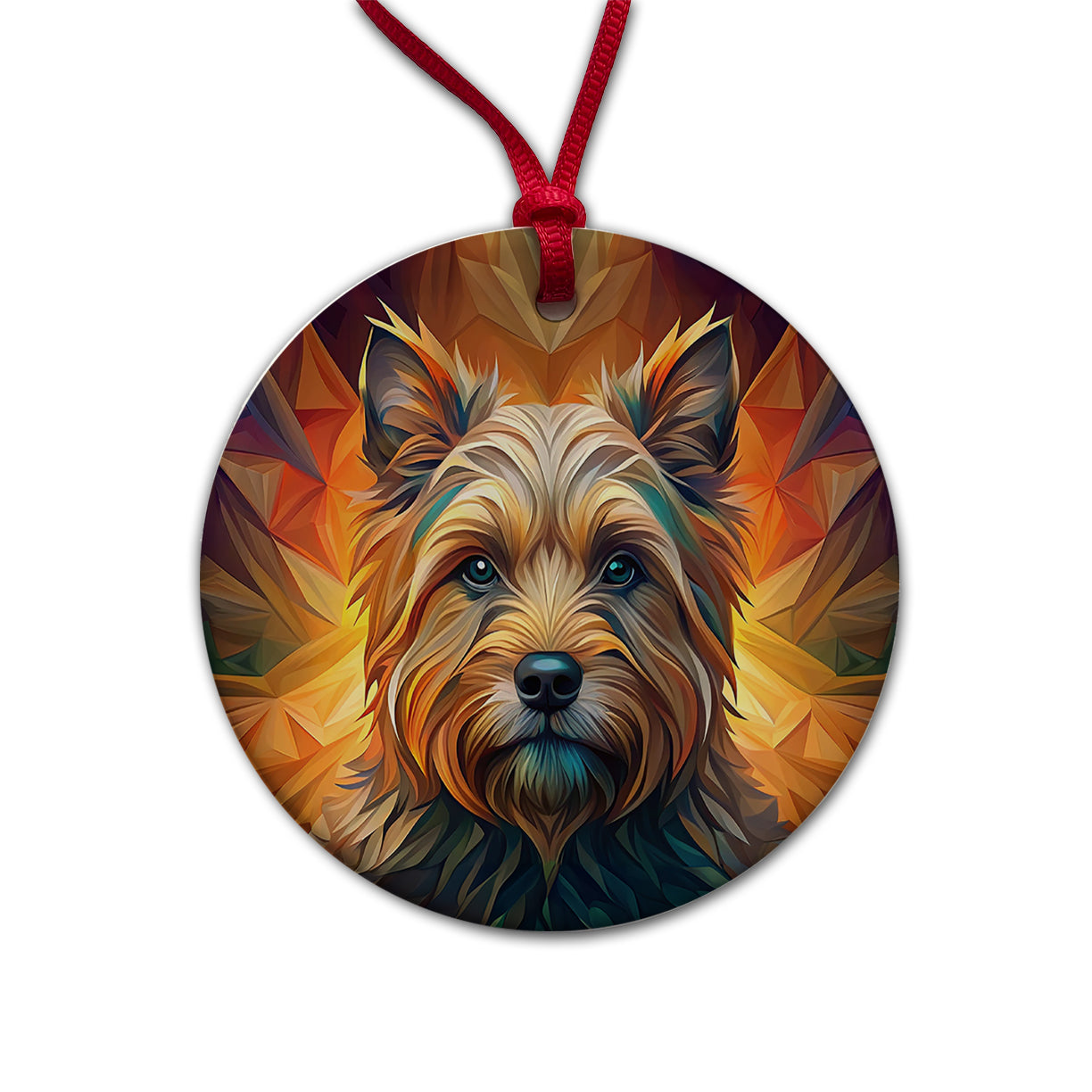 Cairn Terrier Dog Abstract Stylized Art Round Ceramic Holiday Christmas Tree Ornament