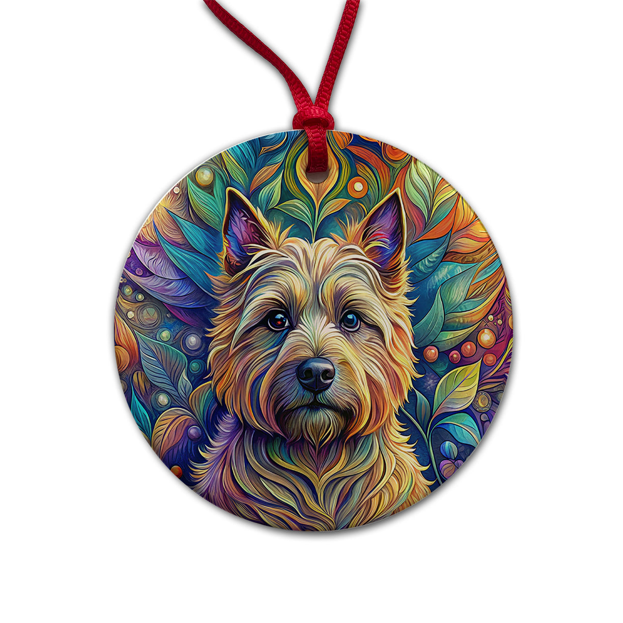 Cairn Terrier Dog Bohemian Art Round Ceramic Holiday Christmas Tree Ornament
