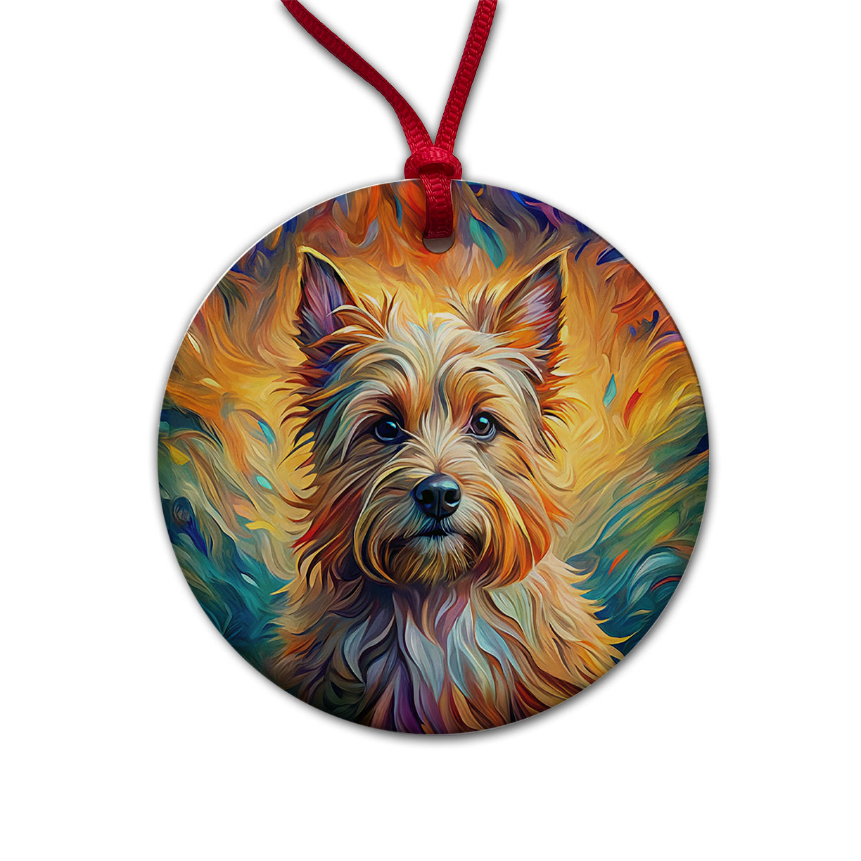 Cairn Terrier Dog Expressionism Art Round Ceramic Holiday Christmas Tree Ornament