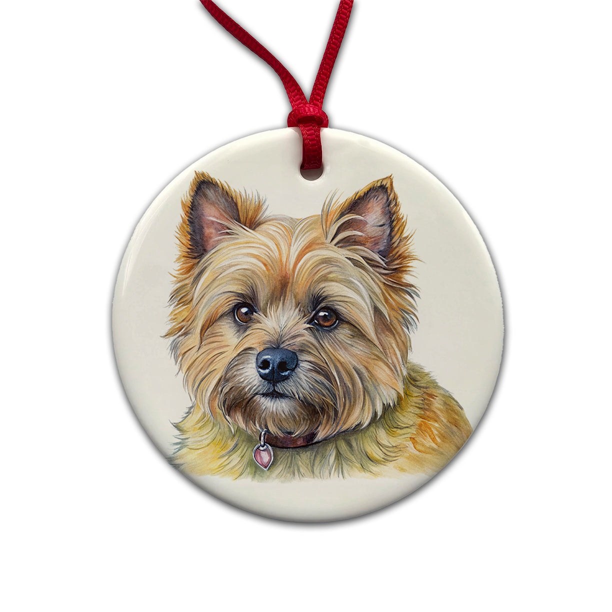 Cairn Terrier Dog Illustration Round Ceramic Holiday Christmas Tree Ornament