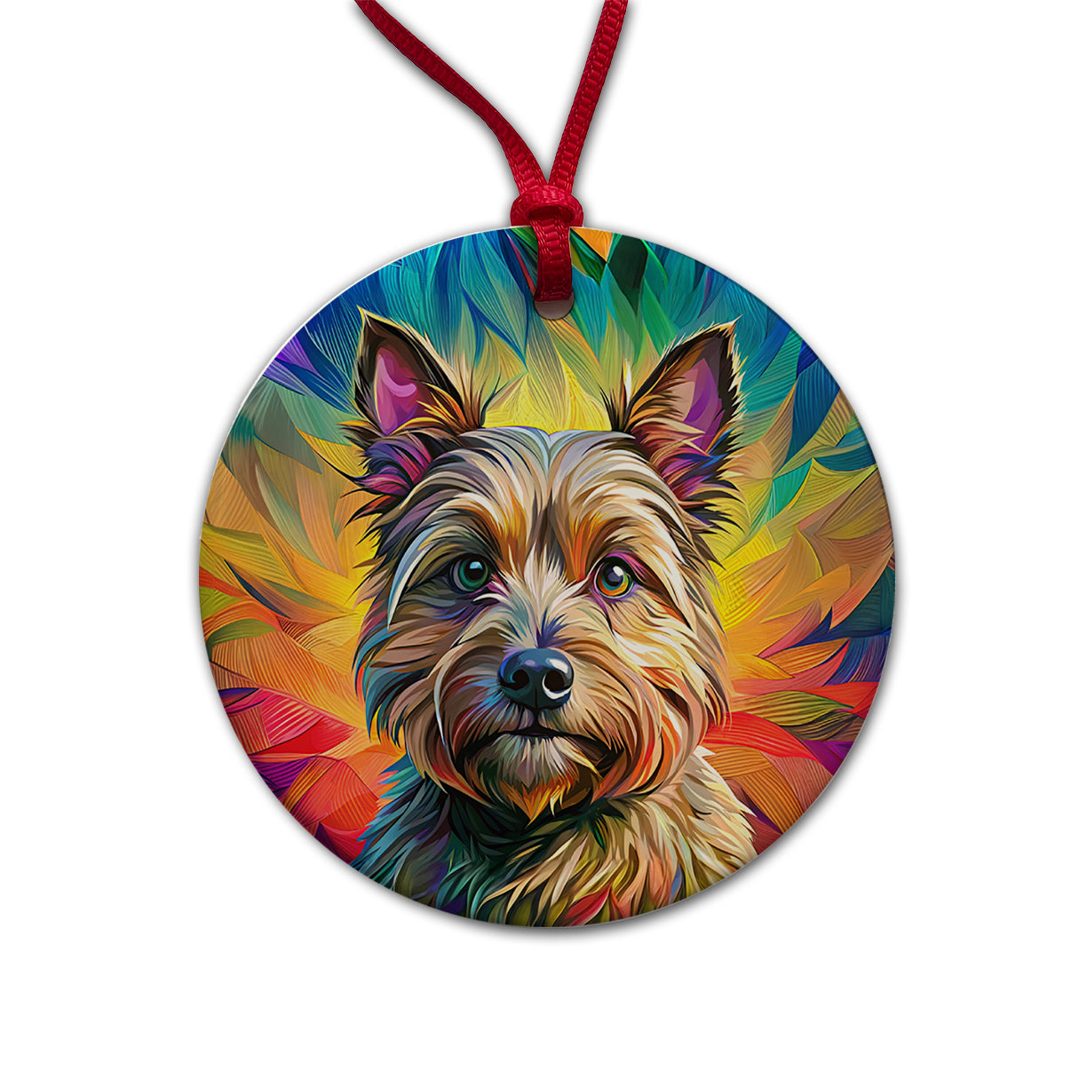 Cairn Terrier Dog Pop Art Round Ceramic Holiday Christmas Tree Ornament