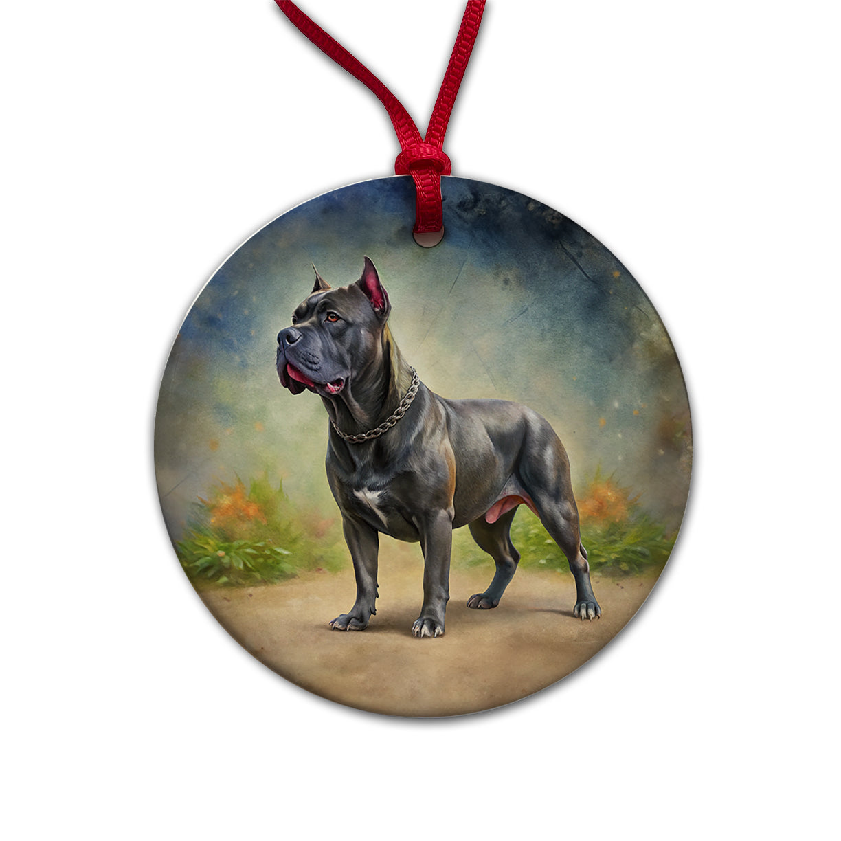 Cane Corso Dog Illustration Round Ceramic Holiday Christmas Tree Ornament