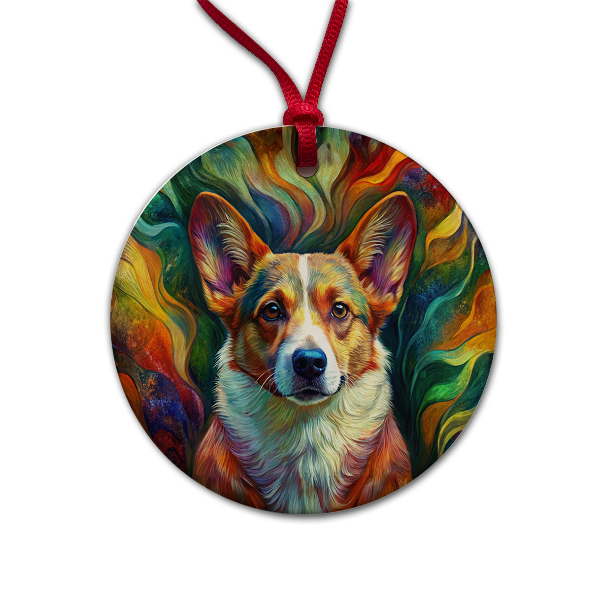 Cardigan Welsh Corgi Dog Abstract Art Round Ceramic Holiday Christmas Tree Ornament