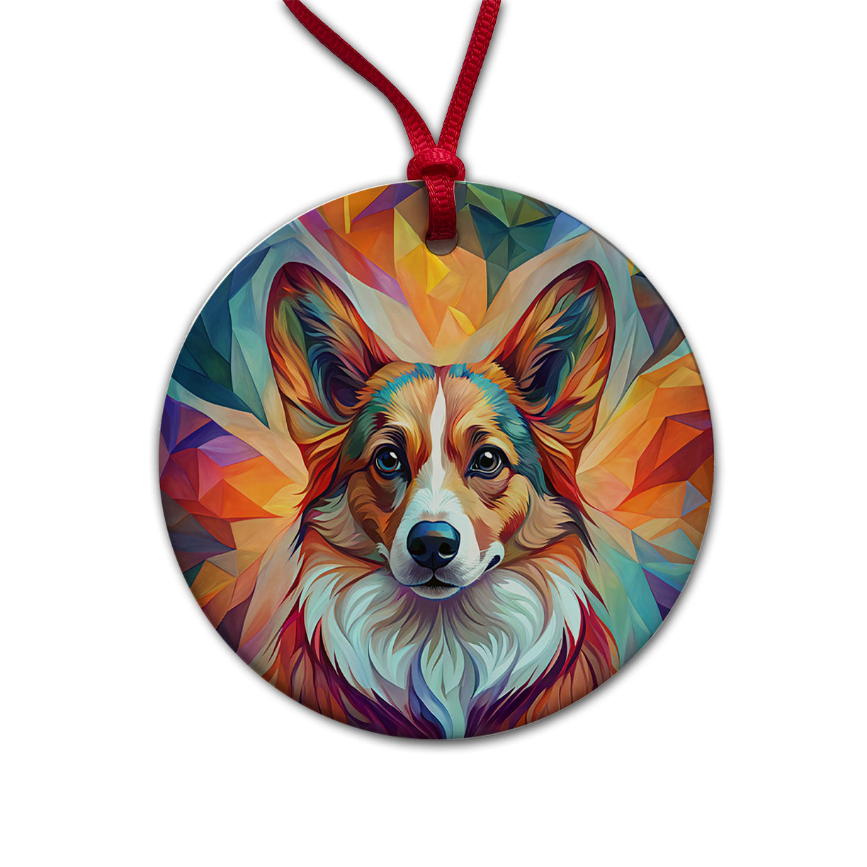 Cardigan Welsh Corgi Dog Abstract Stylized Art Round Ceramic Holiday Christmas Tree Ornament