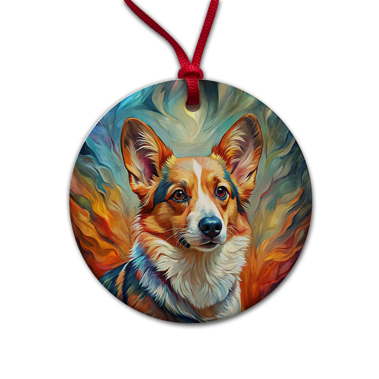 Cardigan Welsh Corgi Dog Expressionism Art Round Ceramic Holiday Christmas Tree Ornament