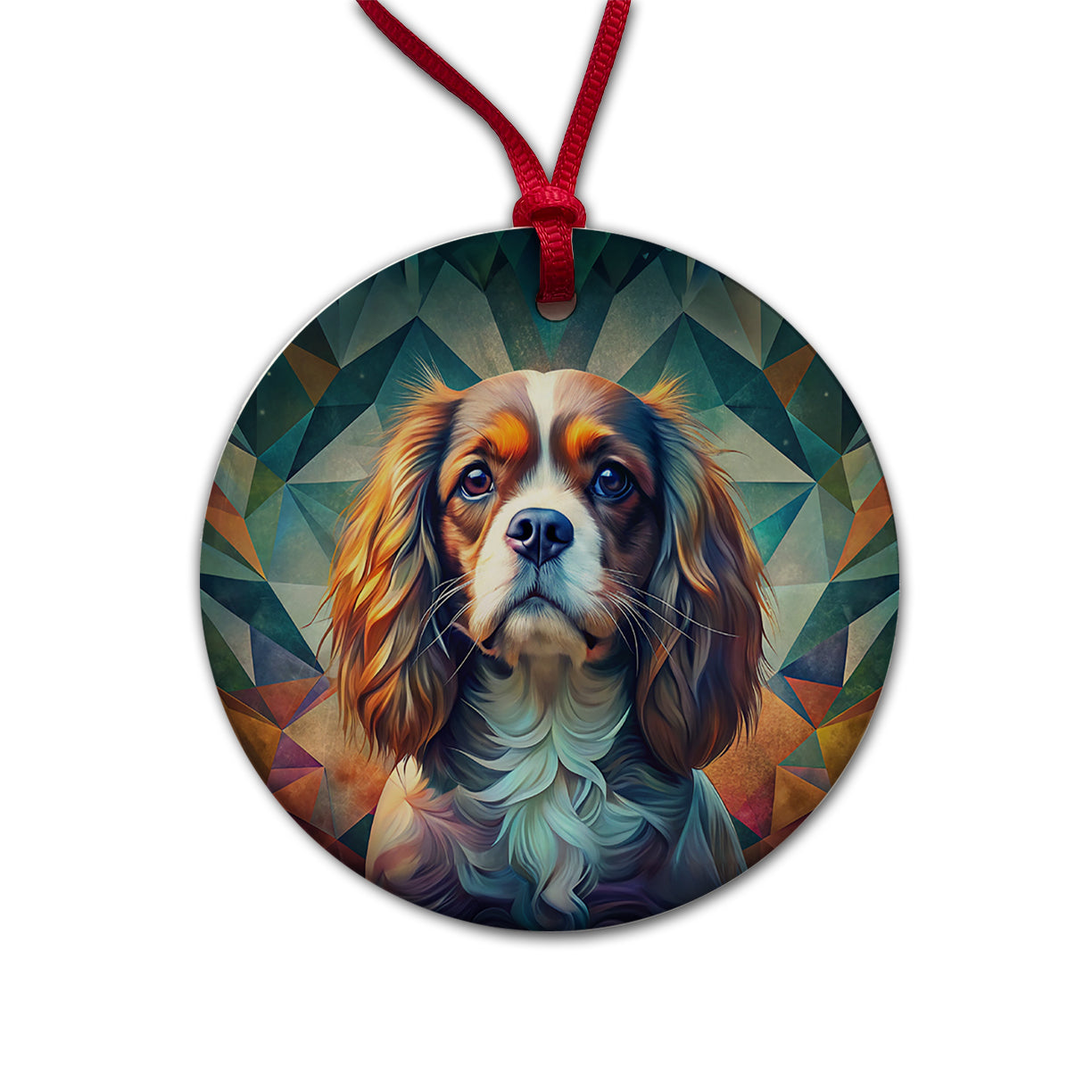 Cavalier King Charles Spaniel Abstract Stylized Art Round Ceramic Holiday Christmas Tree Ornament