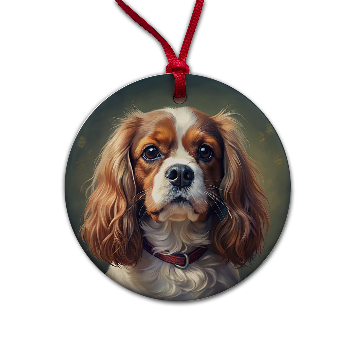 Cavalier King Charles Spaniel Dog Illustration Round Ceramic Holiday Christmas Tree Ornament