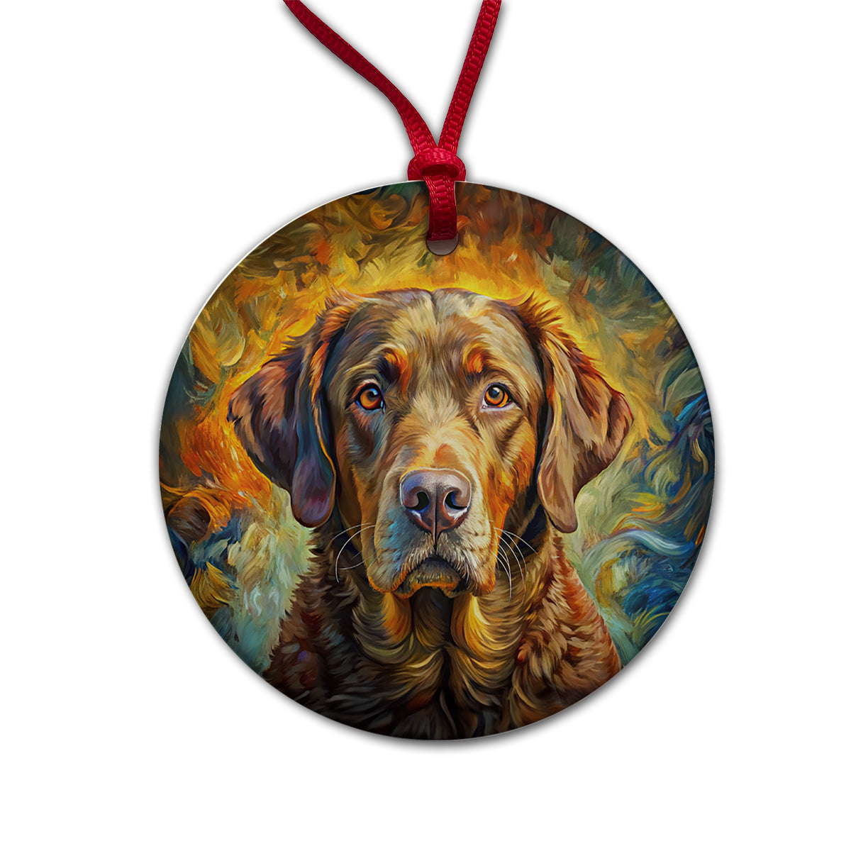Chesapeake Bay Retriever Dog Expressionism Art Round Ceramic Holiday Christmas Tree Ornament