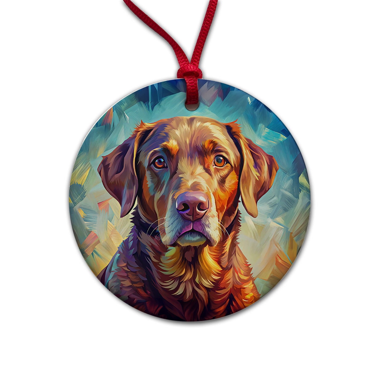 Chesapeake Bay Retriever Dog Pop Art Round Ceramic Holiday Christmas Tree Ornament