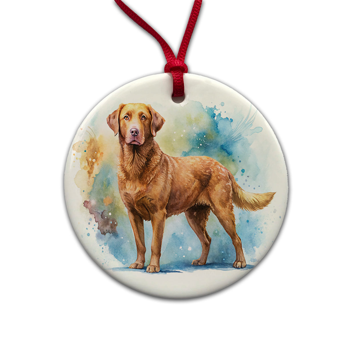 Chesapeake Bay Retriever Dog Watercolor Style Round Ceramic Holiday Christmas Tree Ornament