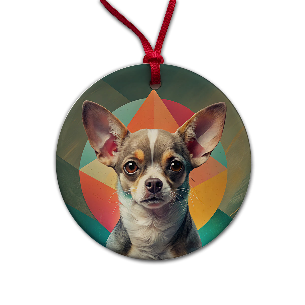 Chihuahua Dog Contemporary Art Round Ceramic Holiday Christmas Tree Ornament