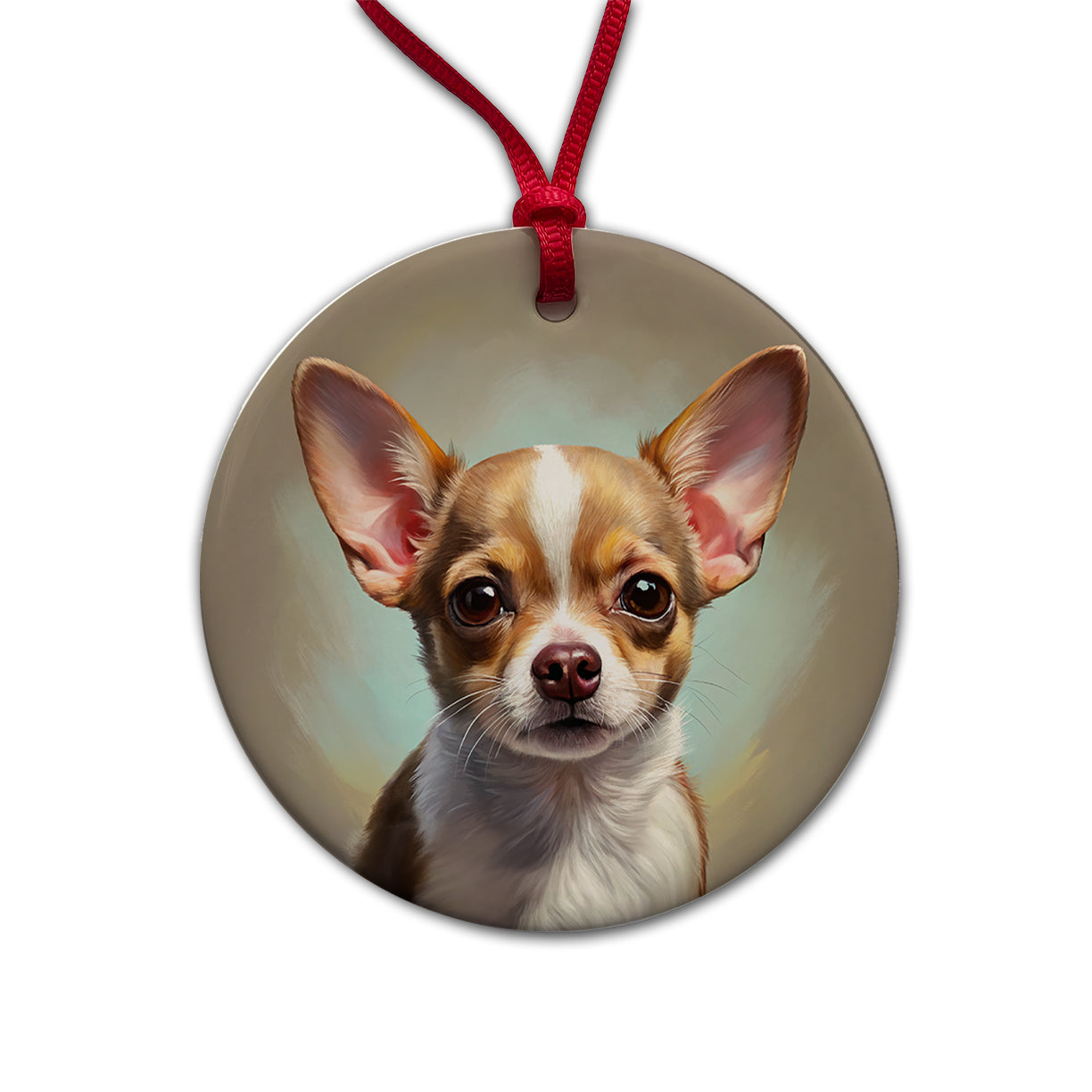 Chihuahua Dog Illustration Round Ceramic Holiday Christmas Tree Ornament