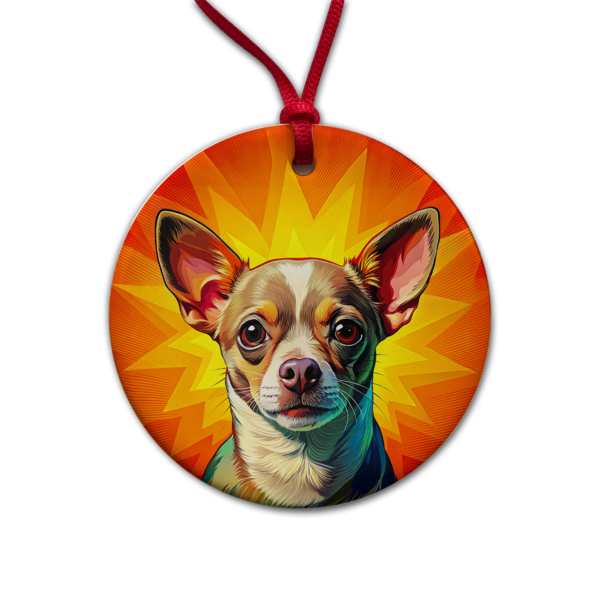 Chihuahua Dog Pop Art Round Ceramic Holiday Christmas Tree Ornament