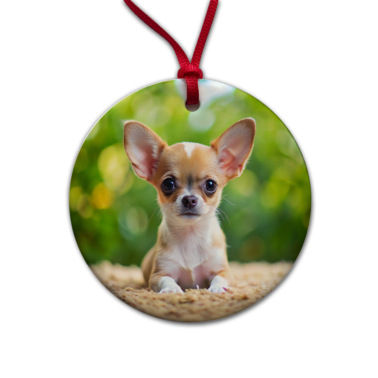 Chihuahua Dog Puppy Photo Round Ceramic Holiday Christmas Tree Ornament