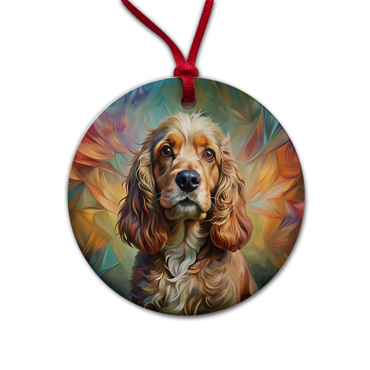 Cocker Spaniel Dog Abstract Art Round Ceramic Holiday Christmas Tree Ornament