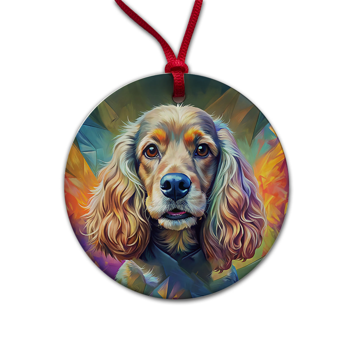 Cocker Spaniel Dog Expressionism Art Round Ceramic Holiday Christmas Tree Ornament