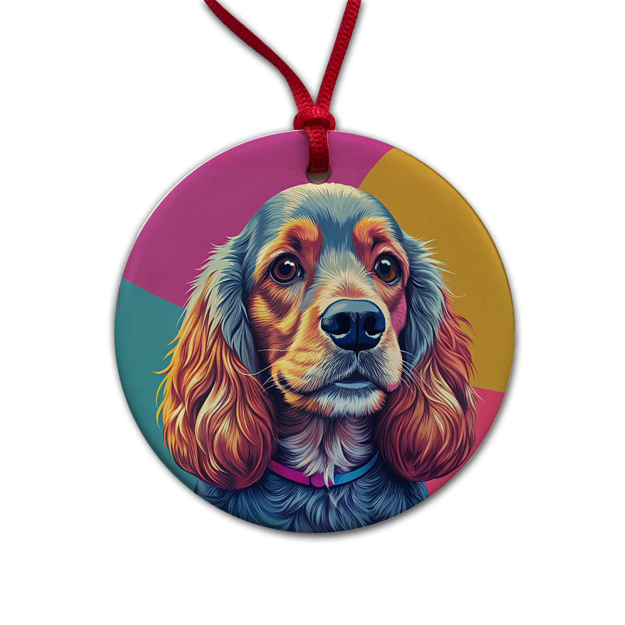 Cocker Spaniel Dog Pop Art Round Ceramic Holiday Christmas Tree Ornament