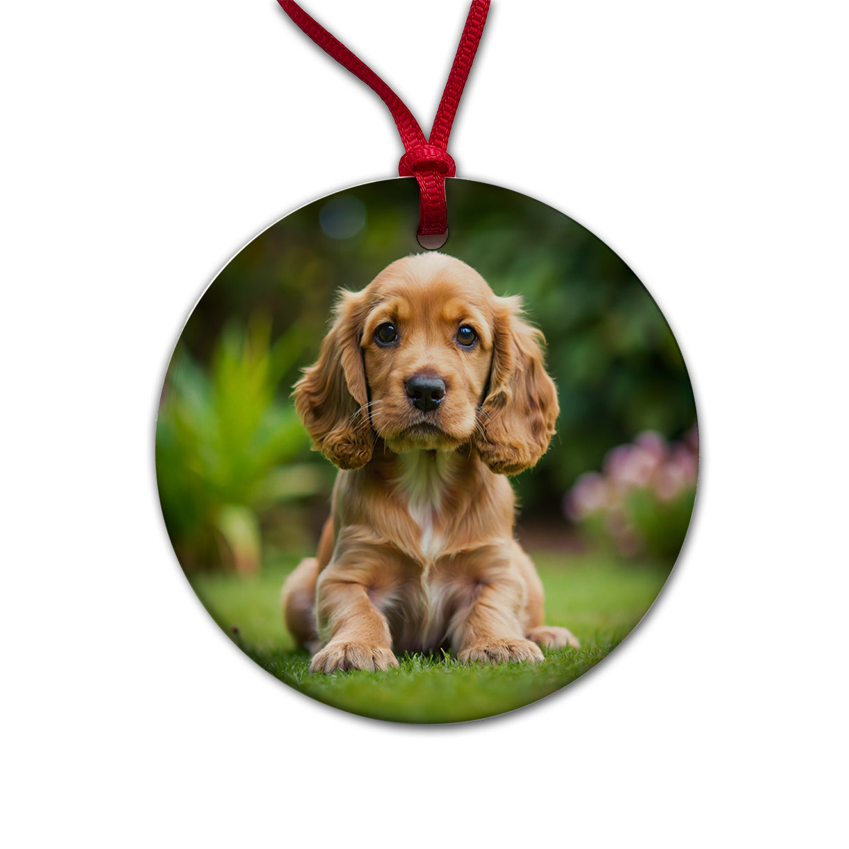 Cocker Spaniel Dog Puppy Photo Round Ceramic Holiday Christmas Tree Ornament