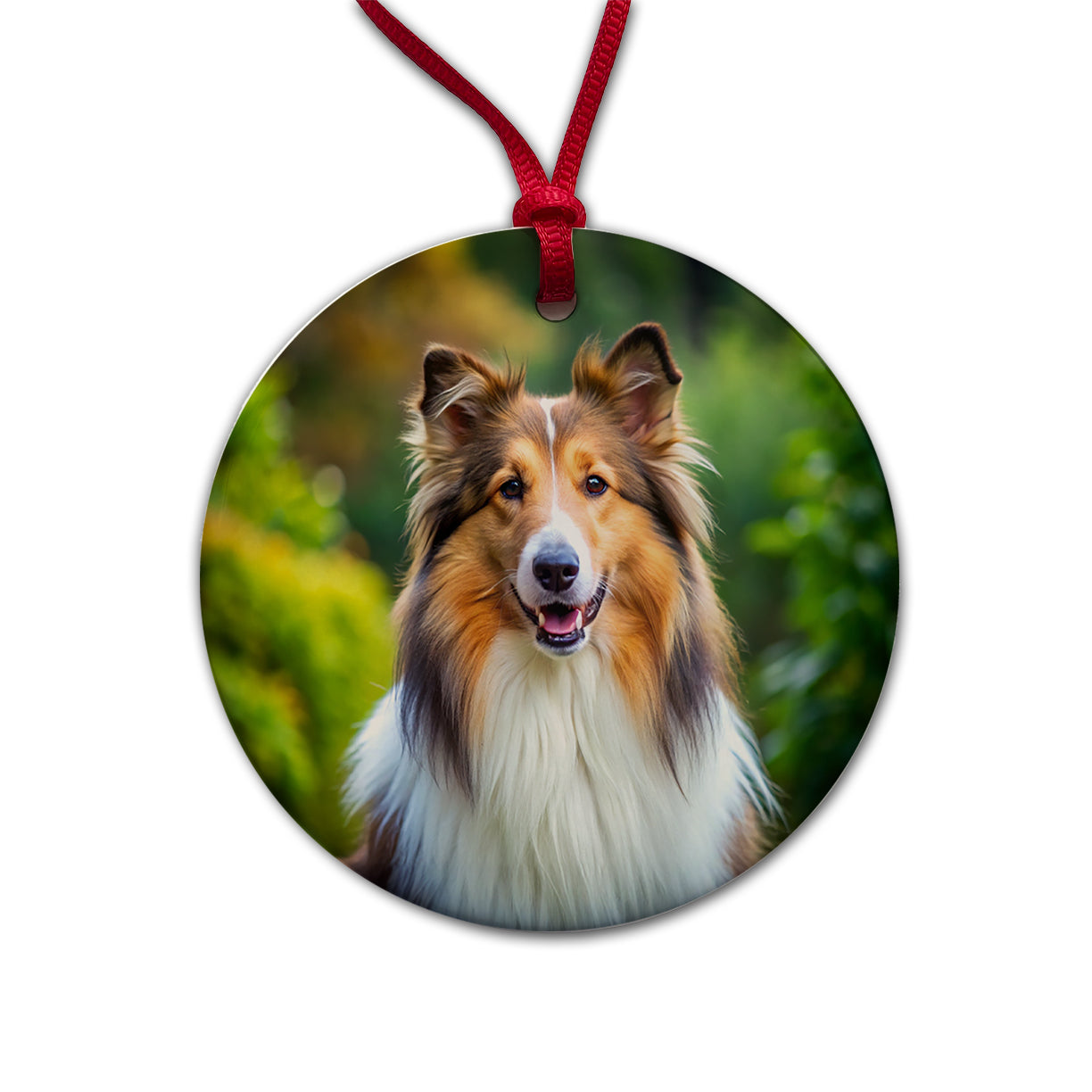 Collie Dog Photo Round Ceramic Holiday Christmas Tree Ornament