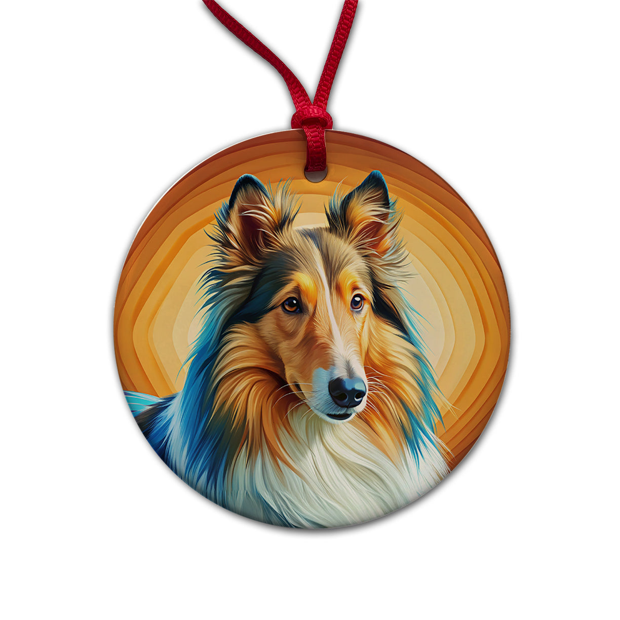 Collie Dog Pop Art Round Ceramic Holiday Christmas Tree Ornament