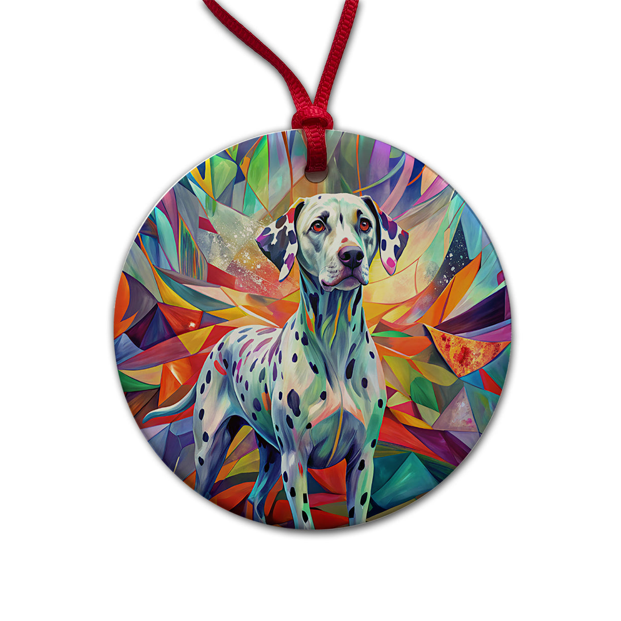 Dalmatian Dog Abstract Art Round Ceramic Holiday Christmas Tree Ornament