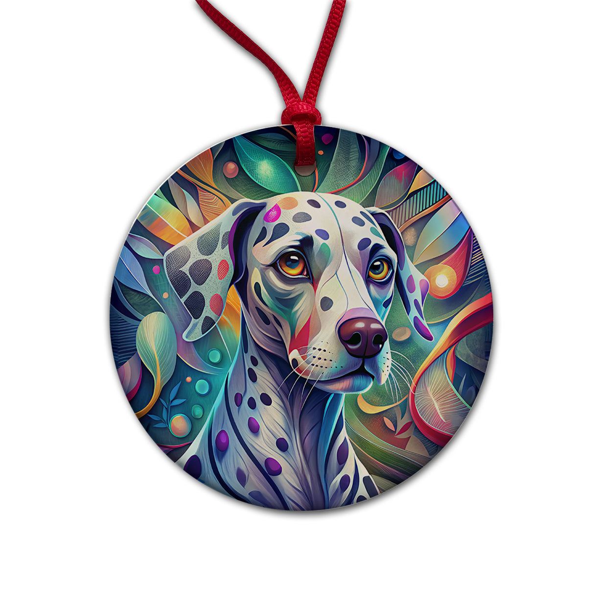 Dalmatian Dog Abstract Stylized Art Round Ceramic Holiday Christmas Tree Ornament