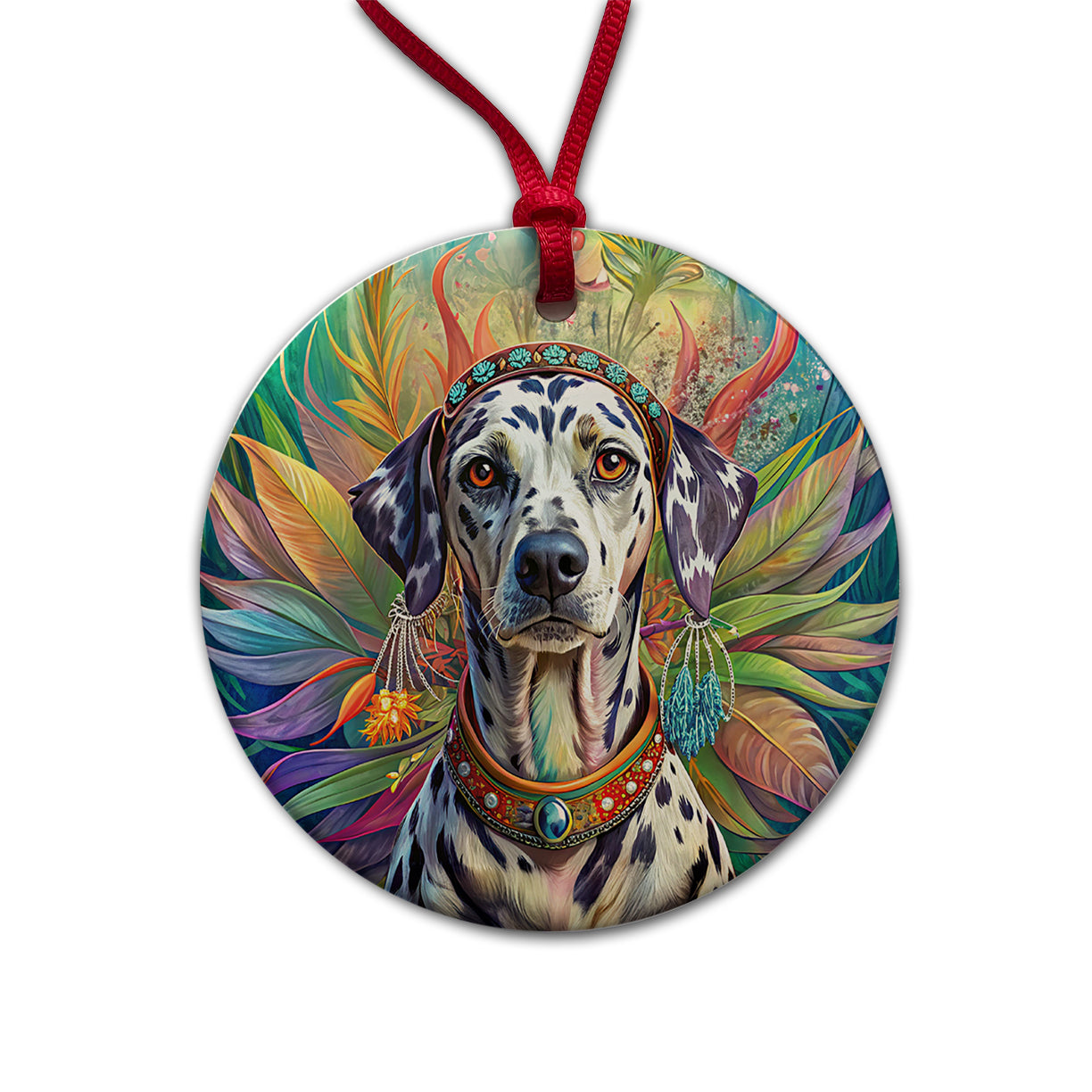 Dalmatian Dog Bohemian Art Round Ceramic Holiday Christmas Tree Ornament