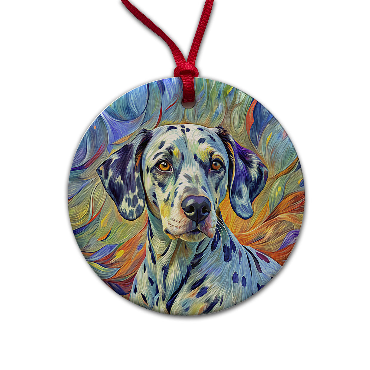 Dalmatian Dog Expressionism Art Round Ceramic Holiday Christmas Tree Ornament