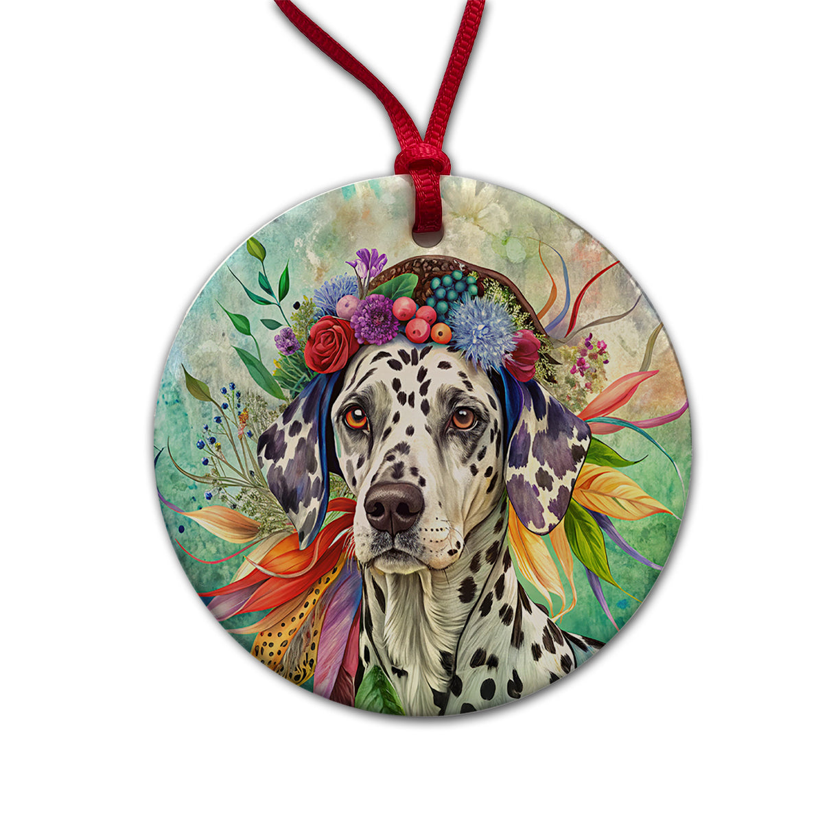 Dalmatian Dog French Bohemian Art Round Ceramic Holiday Christmas Tree Ornament