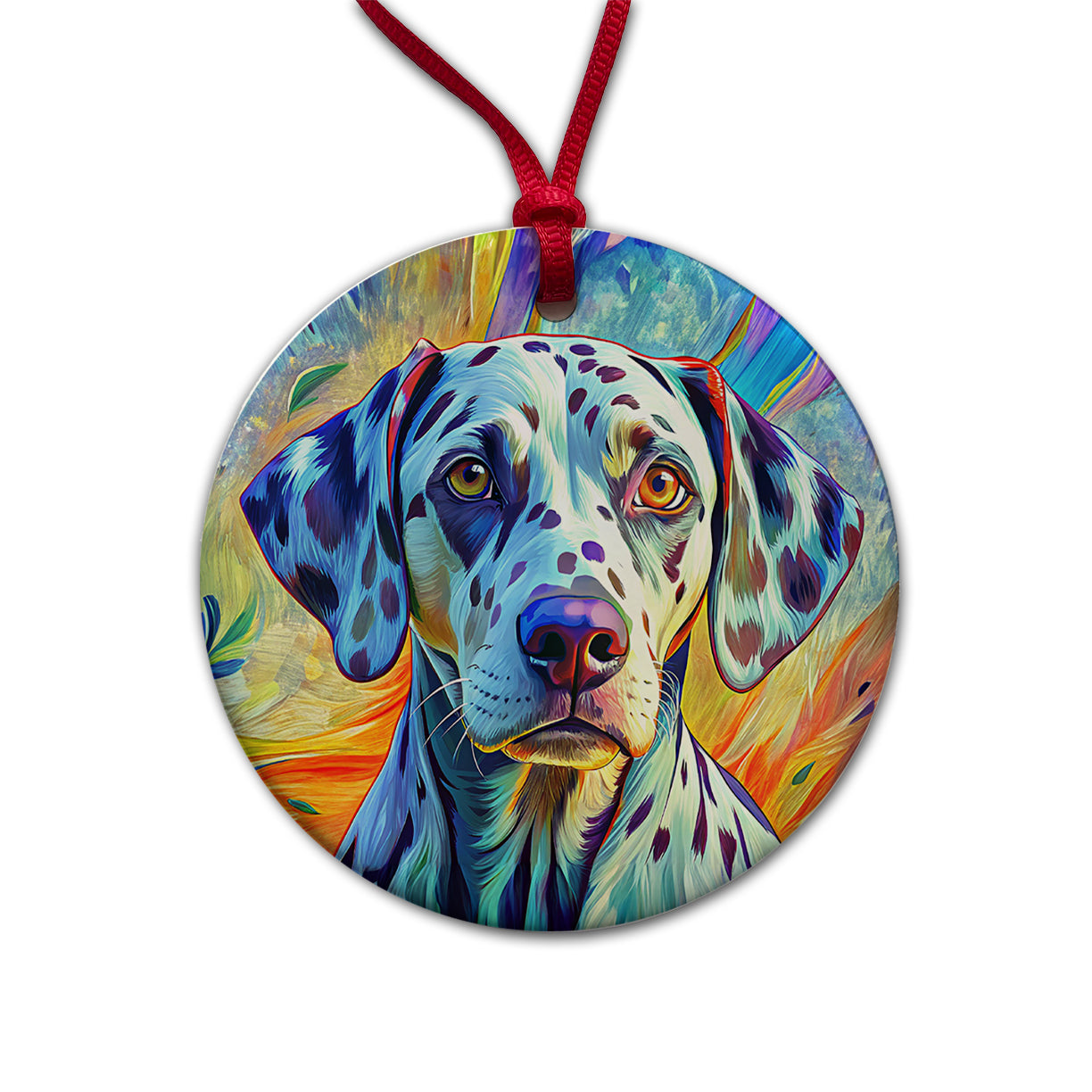 Dalmatian Dog Pop Art Round Ceramic Holiday Christmas Tree Ornament