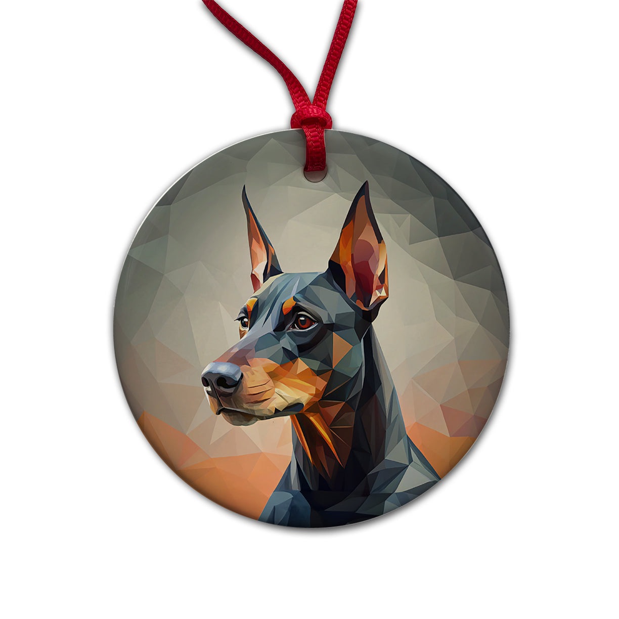 Doberman Pinscher Dog Abstract Stylized Art Round Ceramic Holiday Christmas Tree Ornament