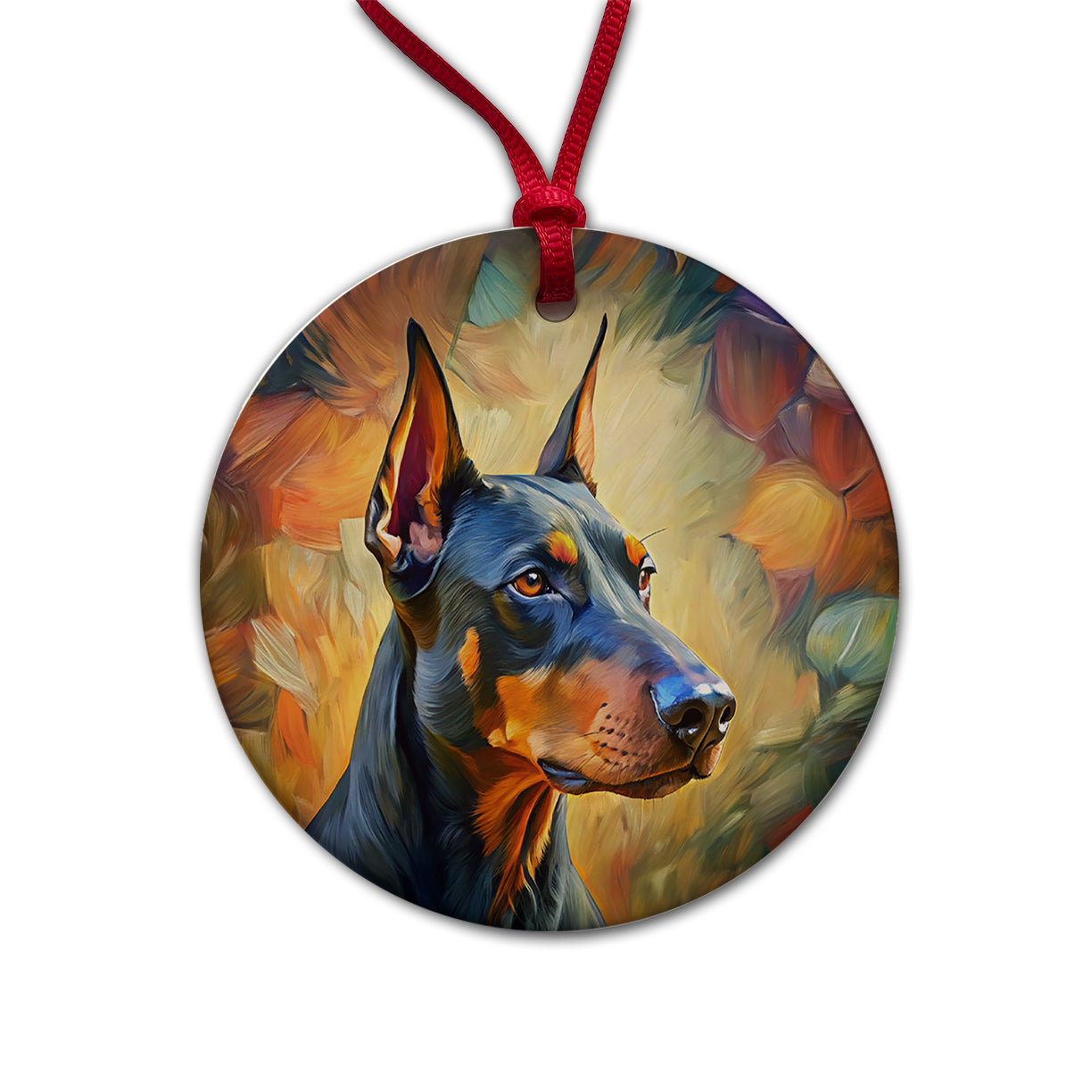 Doberman Pinscher Dog Expressionism Art Round Ceramic Holiday Christmas Tree Ornament