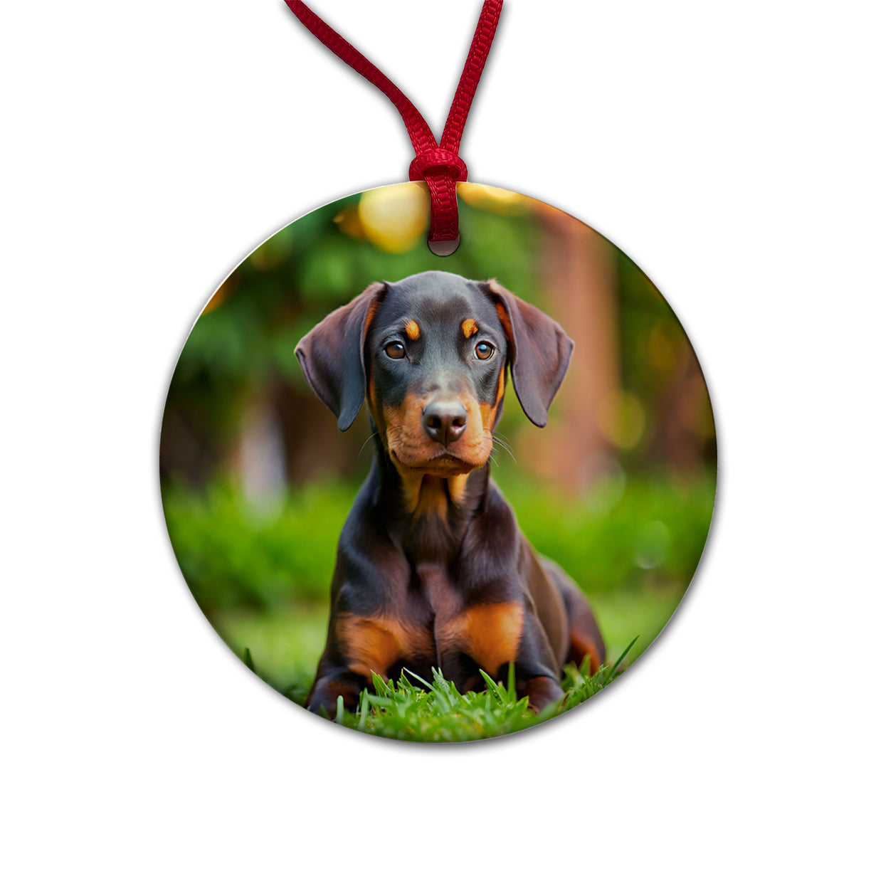 Doberman Pinscher Dog Puppy Photo Round Ceramic Holiday Christmas Tree Ornament