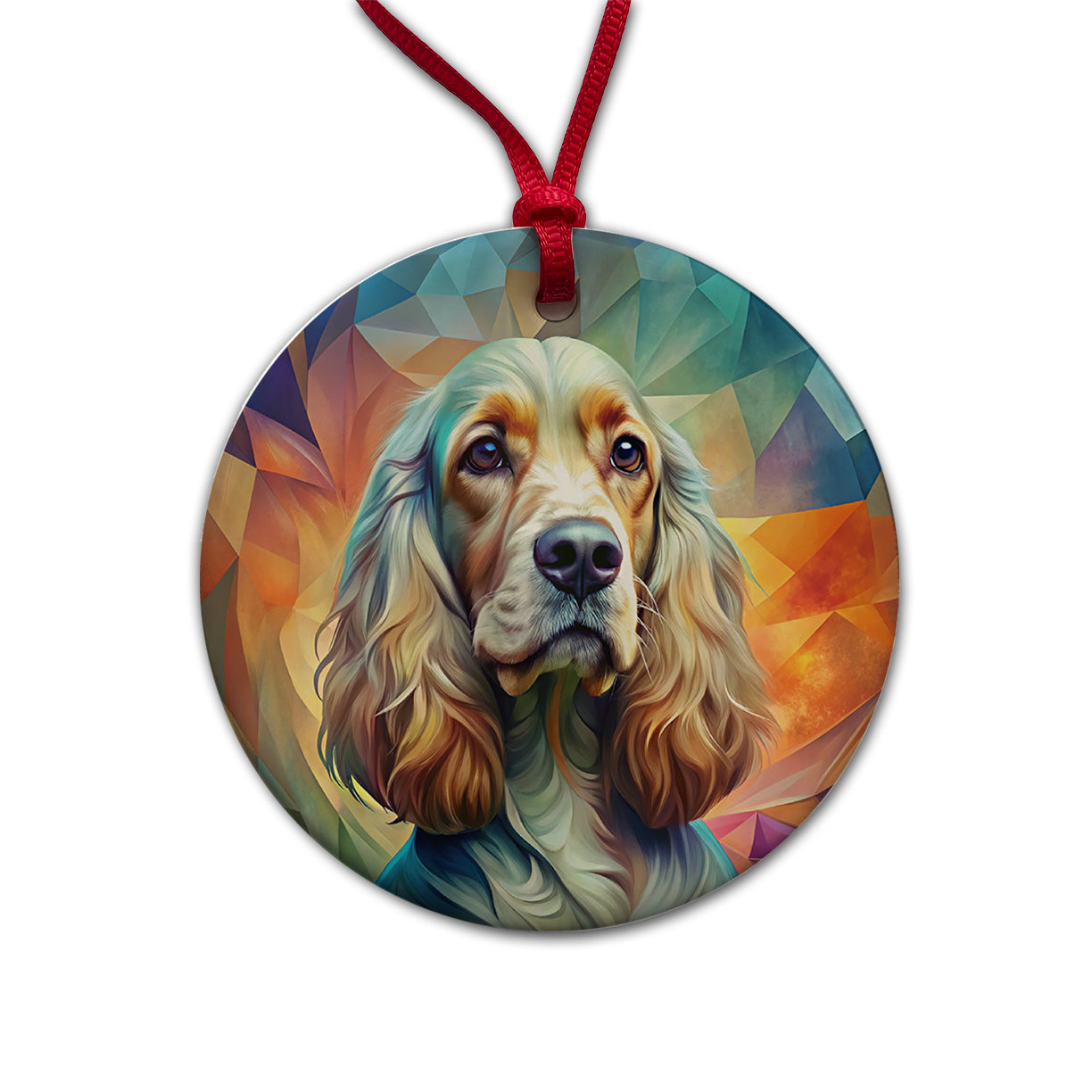 English Cocker Spaniel Dog Abstract Art Round Ceramic Holiday Christmas Tree Ornament