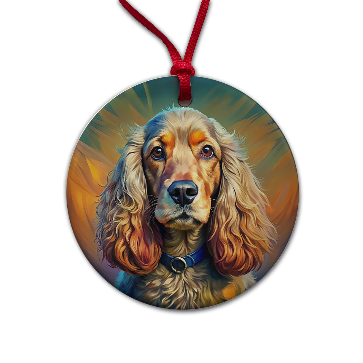 English Cocker Spaniel Dog Expressionism Art Round Ceramic Holiday Christmas Tree Ornament