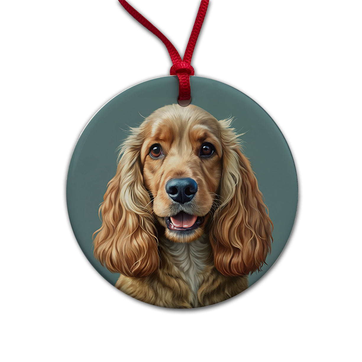 English Cocker Spaniel Dog Illustration Round Ceramic Holiday Christmas Tree Ornament